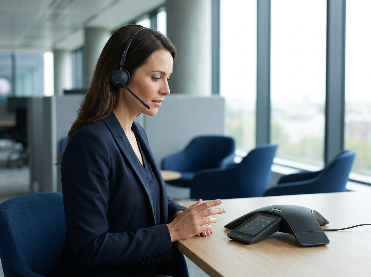 Modern VoIP business phone on a desk